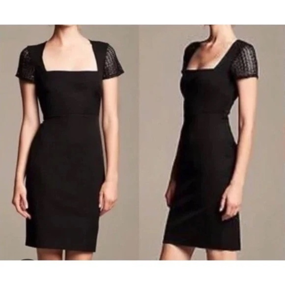 Roland Mouret for Banana Republic Black Midi Dress with Mesh Sleeves